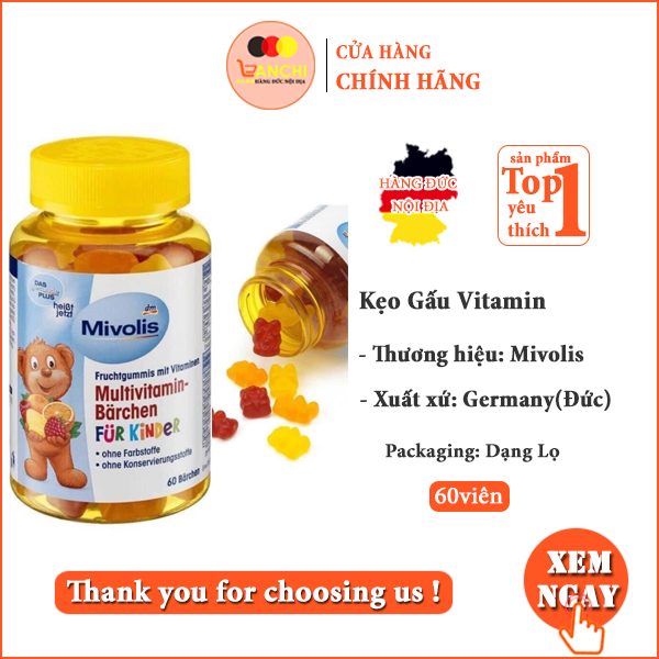 Kẹo Gấu Mivolis Của Đức Bổ Sung Vitamin Tổng Hợp Cho Trẻ Em-Lọ 60 Viên