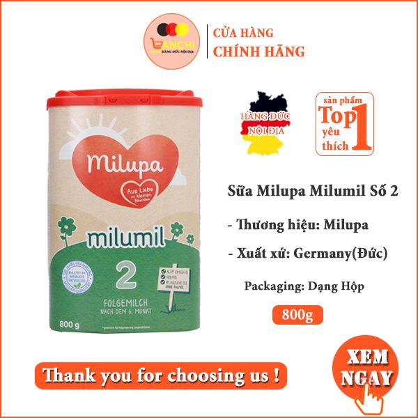 Sữa Milupa Milumil số 2 Của Đức Cho Bé Từ 6-10 Tháng-Hộp 800g